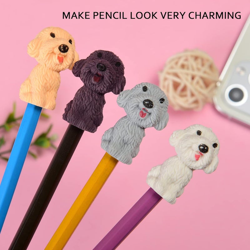 MGTECH 24 Pcs Animal Pencil Erasers Toppers,Pencil Top Erasers,3D Cute Dog Cap Easters Desk Pet Erasers for Kids - Image 2